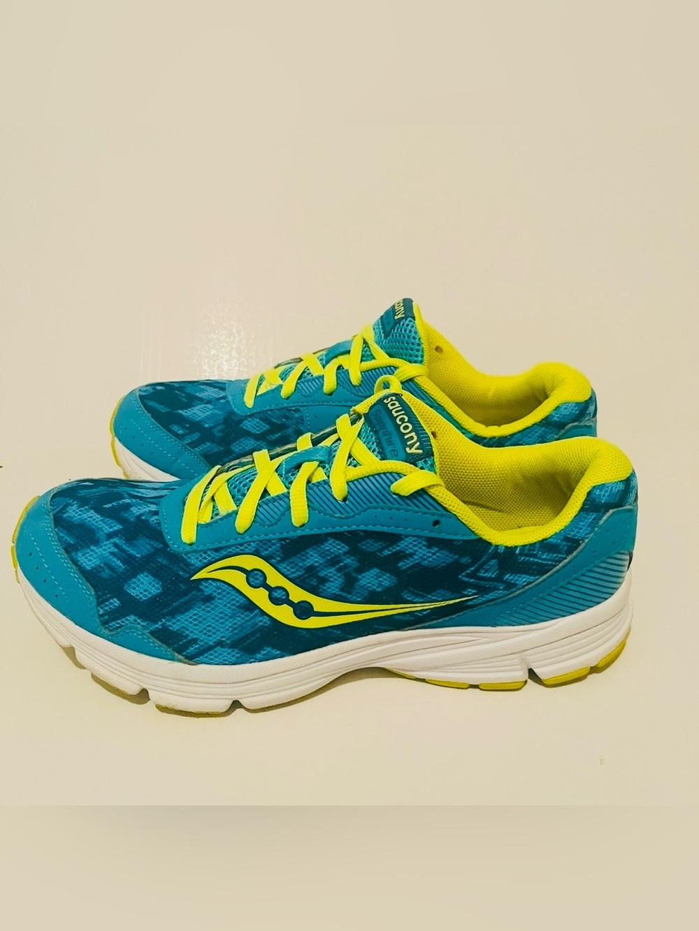 Saucony Teal and Neon Yellow Athletic Sneakers